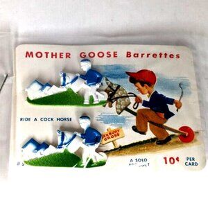 1950s Mother Goose Barrettes SOLO Hair Clips, Ride a Horse Vintage